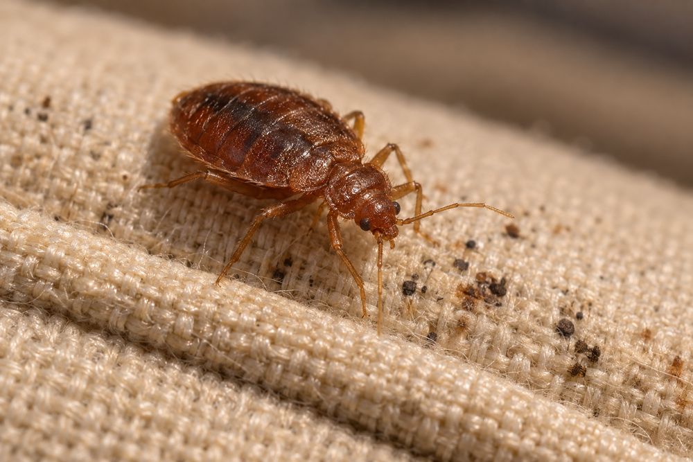 Close-up of a bed bug on a mattress seam
